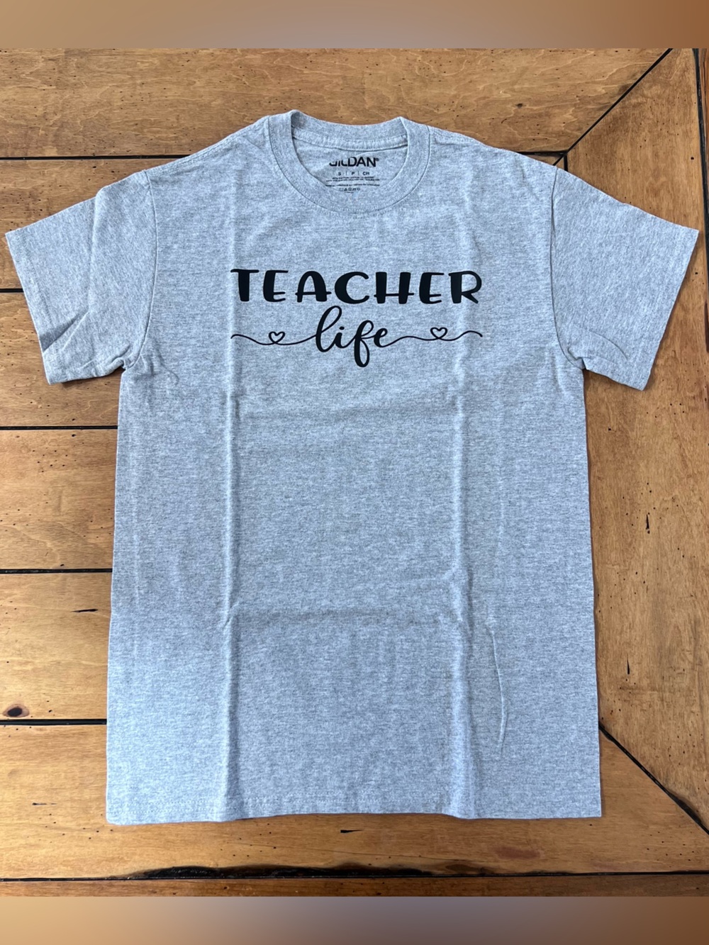 Gildan "Teacher Life" Gray Graphic Crewneck Tee